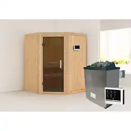 Netto Marken-Discount Karibu Sauna Angel SET naturbelassen mit 9kW Ofen Angebot