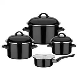 Netto Marken-Discount Kochtopf-Set Emaille Black & White 7-tlg Angebot