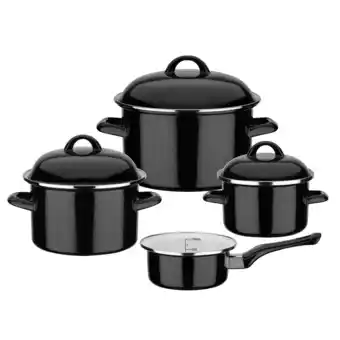 Netto Marken-Discount Kochtopf-Set Emaille Black & White 7-tlg Angebot
