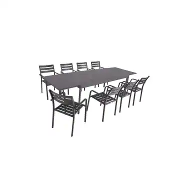 Netto Marken-Discount Alu Tischgruppe NEREA Set 9-tlg Garten Sitzgruppe Outdoor Schwarz Metall Möbel Angebot