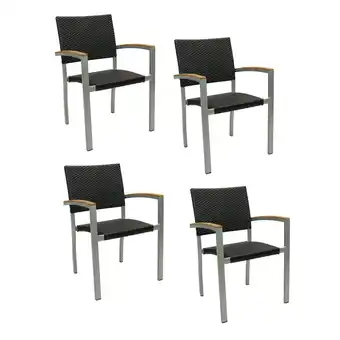 Netto Marken-Discount 4x Konway BORNEO Stapelsessel Schwarz Premium Polyrattan Garten Sessel Stuhl Set Angebot