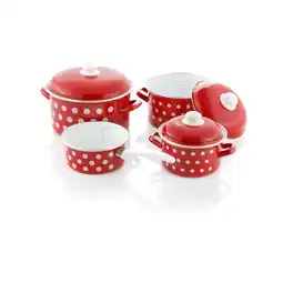 Netto Marken-Discount Kochtopf-Set Emaille Pünktchen 7-tlg. rot-weiß Angebot