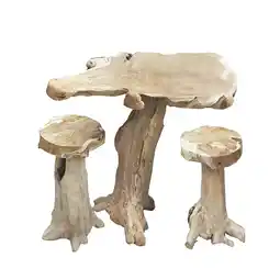 Netto Marken-Discount Teak Barset Tisch 2 x Hocker Garten Sitzgruppe Balkonset Wurzelteak Massivholz Angebot