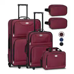 Netto Marken-Discount Juskys Trolley Reisekoffer Set Athen 5 teilig - 60 L, 2 Rollen, Weichschale, Handgepäck, Bordeaux Angebot