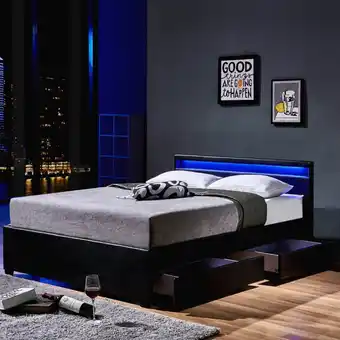 Netto Marken-Discount HOME DELUXE LED Bett Nube mit Schubladen und Matratze, 140 x 200cm - versch. Ausführungen - Schwarz Angebot