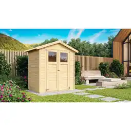 Netto Marken-Discount Karibu Holz Gartenhaus Hombach naturbelassen 14mm Wandstärke Angebot