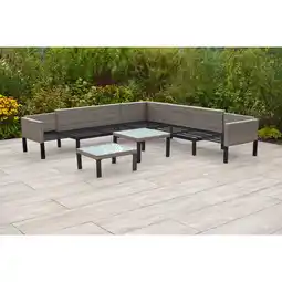Netto Marken-Discount Merxx Lounge Set Amantea Ecksofa doppelt ausziehbar, zwei Tische, Sitzkissen Angebot
