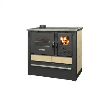 Netto Marken-Discount Pro Termo doo Küchenherd Holzofen PANONIA mit Kacheln creme 10,5 kW Dauerbrandherd linke Version Angebot
