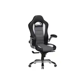 Netto Marken-Discount Amstyle Chefsessel Racing Leder Optik schwarz grau mit weißen Streifen mit Armlehnen klappbar Angebot