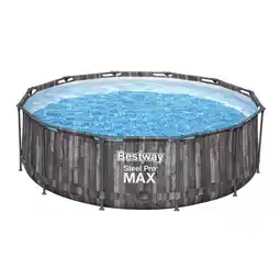 Netto Marken-Discount Bestway Steel Pro MAX Frame Pool-Set mit Filterpumpe Ø 366 x 100 cm, Holz-Optik (Mooreiche), rund Angebot