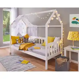 Netto Marken-Discount Inter Link Kinderbett Funky Hausbett 90 x 200 cm Kiefer Massivholz Weiss Angebot