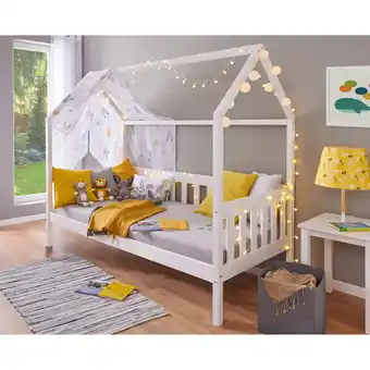 Netto Marken-Discount Inter Link Kinderbett Funky Hausbett 90 x 200 cm Kiefer Massivholz Weiss Angebot