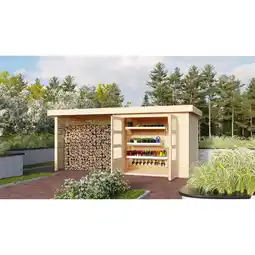 Netto Marken-Discount Karibu Gartenhaus mit Feuerholzunterstand inkl. selbst. Premium-Aluminiumfolie Angebot