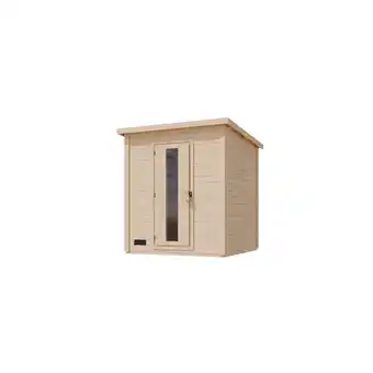 Netto Marken-Discount Karibu 38 mm Saunahaus Melo 2 naturbelassen mit Ofen 9 kW integrierte Strg Angebot