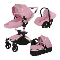 Netto Marken-Discount TPFLiving Luxus Kombi-Kinderwagen 3in1 Set - Modell 5 Kunstleder - Rosa Angebot
