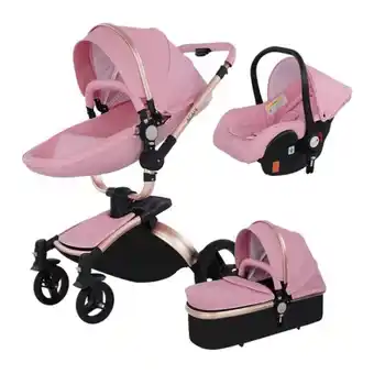 Netto Marken-Discount TPFLiving Luxus Kombi-Kinderwagen 3in1 Set - Modell 5 Kunstleder - Rosa Angebot