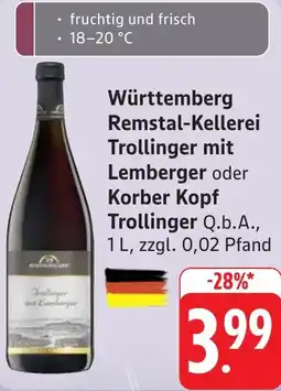 Gebauer's Württemberg Remstal-Kellerei Trollinger mit Lemberger oder Korber Kopf Trollinger Angebot