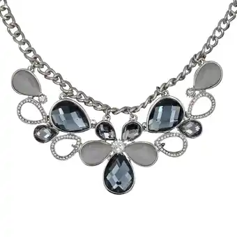 Netto Marken-Discount Steuer Modeschmuck Halskette Metall silberfarben mit Blüten-Zierde grau/weiß Angebot