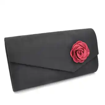 Netto Marken-Discount Steuer Modeschmuck Abendtasche Satin-Optik schwarz mit roter Blüte Angebot