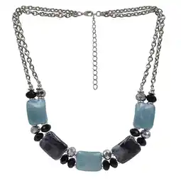 Netto Marken-Discount Steuer Modeschmuck Collierkette silberfarben doppelreihig, Zierelemente blau schwarz silber Angebot