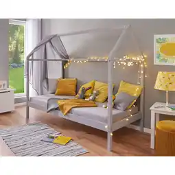 Netto Marken-Discount Inter Link Kinderbett Hausbett Sunroad 90x200 cm in Kiefer Massivholz - Hellgrau Angebot