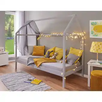 Netto Marken-Discount Inter Link Kinderbett Hausbett Sunroad 90x200 cm in Kiefer Massivholz - Hellgrau Angebot