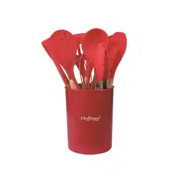 Netto Marken-Discount 12-tlg Küchenhelfer Kochbesteck Set Kochgeschirr Silikon Holzgriff Rot Angebot