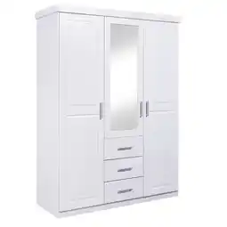 Netto Marken-Discount Inter Link Kleiderschrank Geraldo mit Spiegel 3 Türen und Schubladen in Weiss Angebot