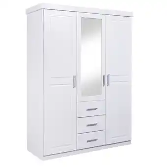 Netto Marken-Discount Inter Link Kleiderschrank Geraldo mit Spiegel 3 Türen und Schubladen in Weiss Angebot