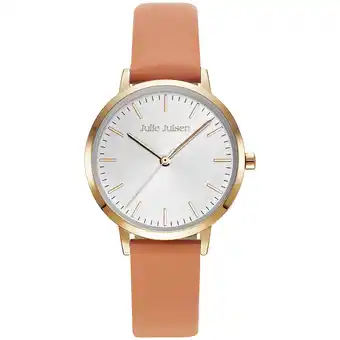 Netto Marken-Discount Julie Julsen Damenuhr Edelstahl roséfarben Lederband orange Basic Line Angebot