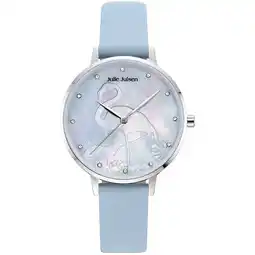 Netto Marken-Discount Julie Julsen Damenuhr Edelstahl silberfarben Lederband hellblau Flamingo Angebot