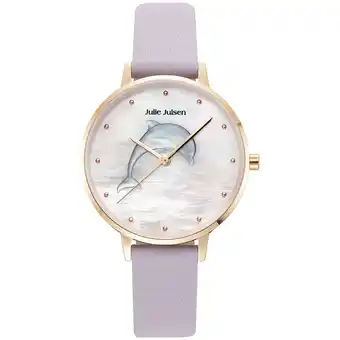 Netto Marken-Discount Julie Julsen Damenuhr Edelstahl roséfarben Lederband lila Delfin Angebot