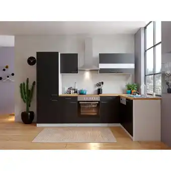 Netto Marken-Discount Respekta Winkelküche mit Kühl-Gefrierkombination KBL280WSCGKEG 280 cm -schwarz Angebot