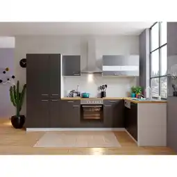 Netto Marken-Discount Respekta Winkelküche mit Kühl-Gefrierkombination KBL310WGCGKEG 310 cm -grau Angebot