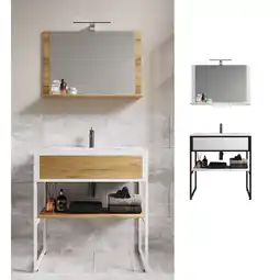 Netto Marken-Discount VCM 3-tlg. Waschplatz Waschtisch Badmöbel Set Waschbecken Holz Metall Industrial Style Bitila 80 V2 Angebot