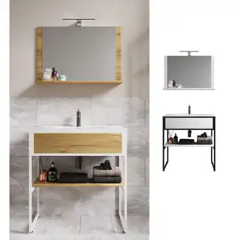 Netto Marken-Discount VCM 3-tlg. Waschplatz Waschtisch Badmöbel Set Waschbecken Holz Metall Industrial Style Bitila 80 V2 Angebot
