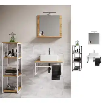 Netto Marken-Discount VCM 4-tlg. Waschplatz Waschtisch Badmöbel Set Waschbecken Holz Metall Industrial Style Bitila 60 V2 Angebot