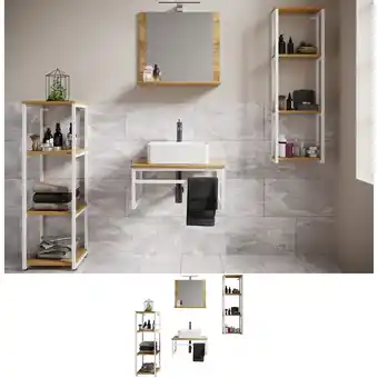 Netto Marken-Discount VCM 5-tlg. Waschplatz Waschtisch Badmöbel Set Waschbecken Holz Metall Industrial Style Bitila 60 V2 Angebot