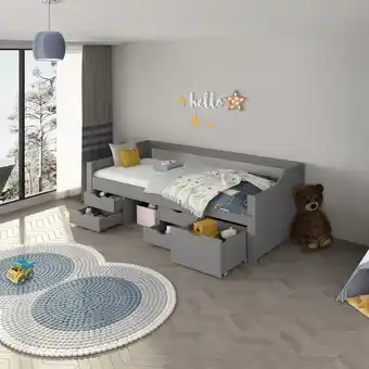 Netto Marken-Discount HOME DELUXE Kinderbett COSMOS mit Schubladen und Matratze – 90 x 200 cm Grau Angebot