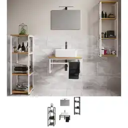Netto Marken-Discount VCM 5-tlg. Waschplatz Waschtisch Badmöbel Set Waschbecken Holz Metall Industrial Styl Bitila 60 V1 Angebot