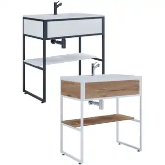 Netto Marken-Discount VCM 2-tlg. Waschplatz Waschtisch Badmöbel Set Waschbecken Holz Metall Industrial Style Bitila 80 Angebot