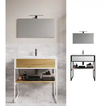 Netto Marken-Discount VCM 3-tlg. Waschplatz Waschtisch Badmöbel Set Waschbecken Holz Metall Industrial Style Bitila 80 V1 Angebot