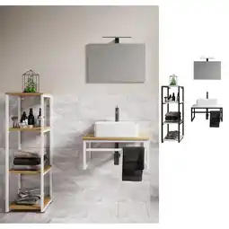 Netto Marken-Discount VCM 4-tlg. Waschplatz Waschtisch Badmöbel Set Waschbecken Holz Metall Industrial Style Bitila 60 V1 Angebot