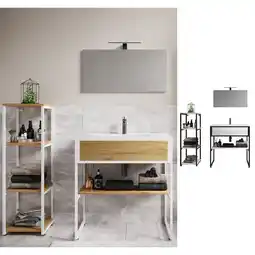 Netto Marken-Discount VCM 4-tlg. Waschplatz Waschtisch Badmöbel Set Waschbecken Holz Metall Industrial Style Bitila 80 V1 Angebot