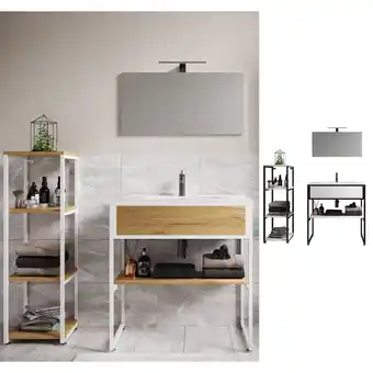 Netto Marken-Discount VCM 4-tlg. Waschplatz Waschtisch Badmöbel Set Waschbecken Holz Metall Industrial Style Bitila 80 V1 Angebot