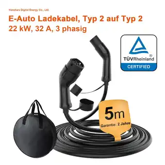 Netto Marken-Discount HANSTARS EV-Ladekabel, Typ 2 auf Typ 2, 3-Phasig 32A 5 Meter 22 kW mit Tasche Angebot