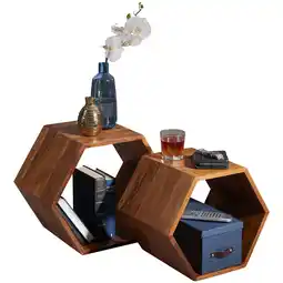 Netto Marken-Discount KADIMA DESIGN Sheesham Massivholz Satztisch 2er Set in Wabenform, Braunton, handgefertigt Angebot