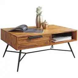 Netto Marken-Discount KADIMA DESIGN Couchtisch FORMIO im Industrial-Look, einzigartige Holzmaserung, Sheesham, 87x41x55 cm Angebot