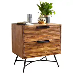 Netto Marken-Discount KADIMA DESIGN FORMIO Sheesham Nachttisch, Industrial Look, große Schubladen, Metallbeine Angebot