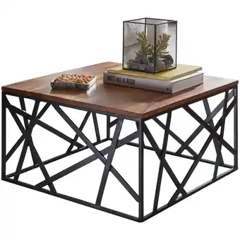 Netto Marken-Discount KADIMA DESIGN Industrial-Stil Couchtisch, Sheesham Holz, 60x60 cm, Schwarzes Metallgestell Angebot